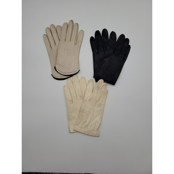 Lot of 3 Womens‎ Small Vintage Leather Gloves - Picture 2 of 9